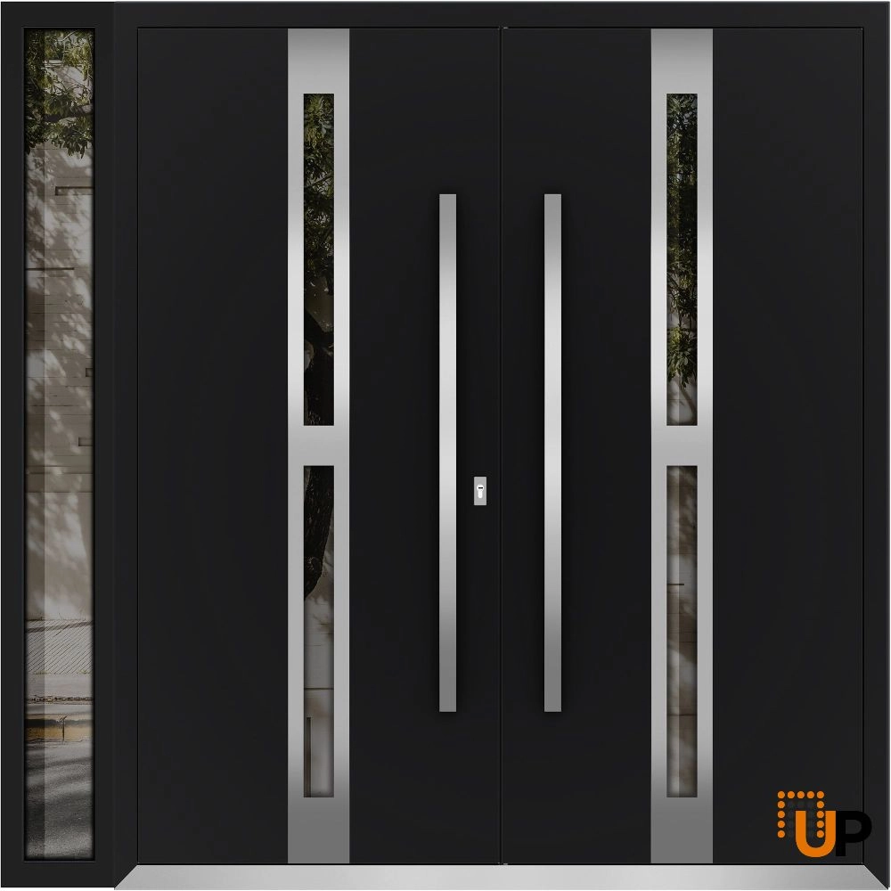Deux 1755 exterior aluminum double door 86x96 (72+14x96) black steel Photo #1
