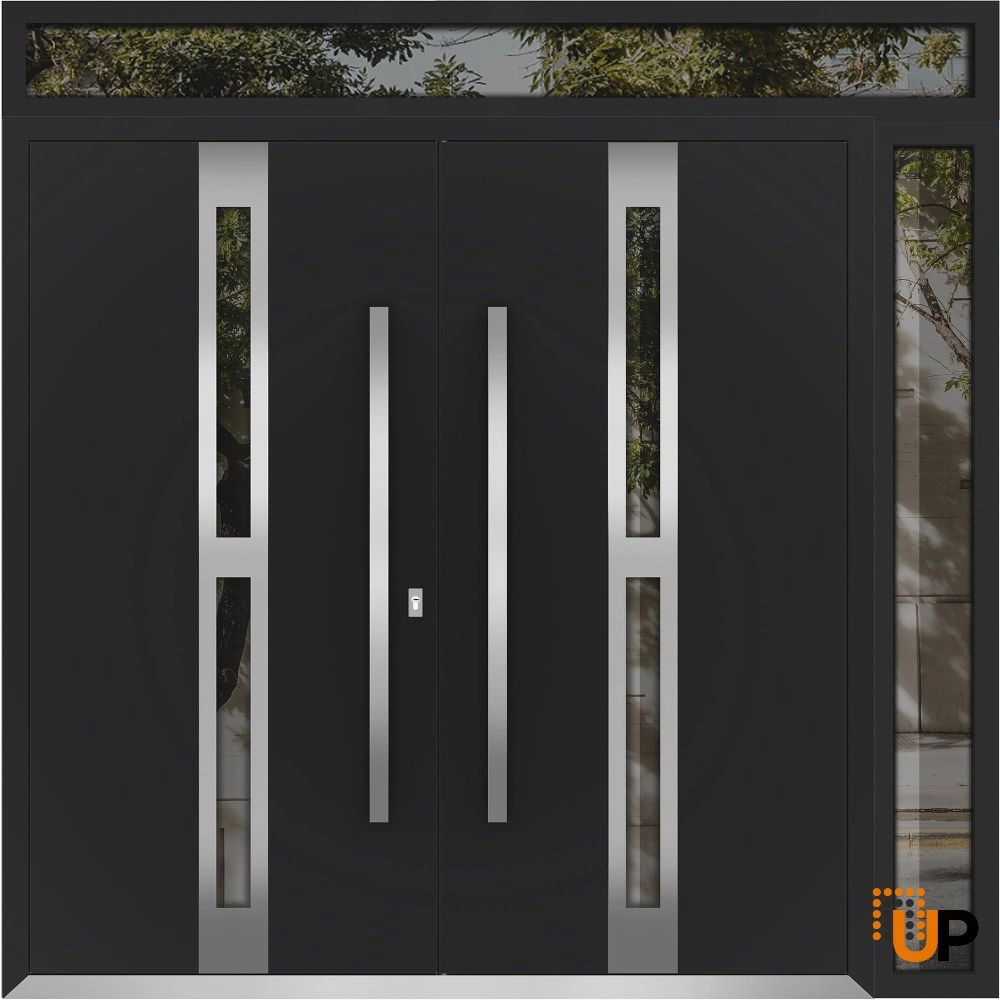 Deux 1755 exterior aluminum double door 86x110 (72+14x96+14) black steel Photo #1