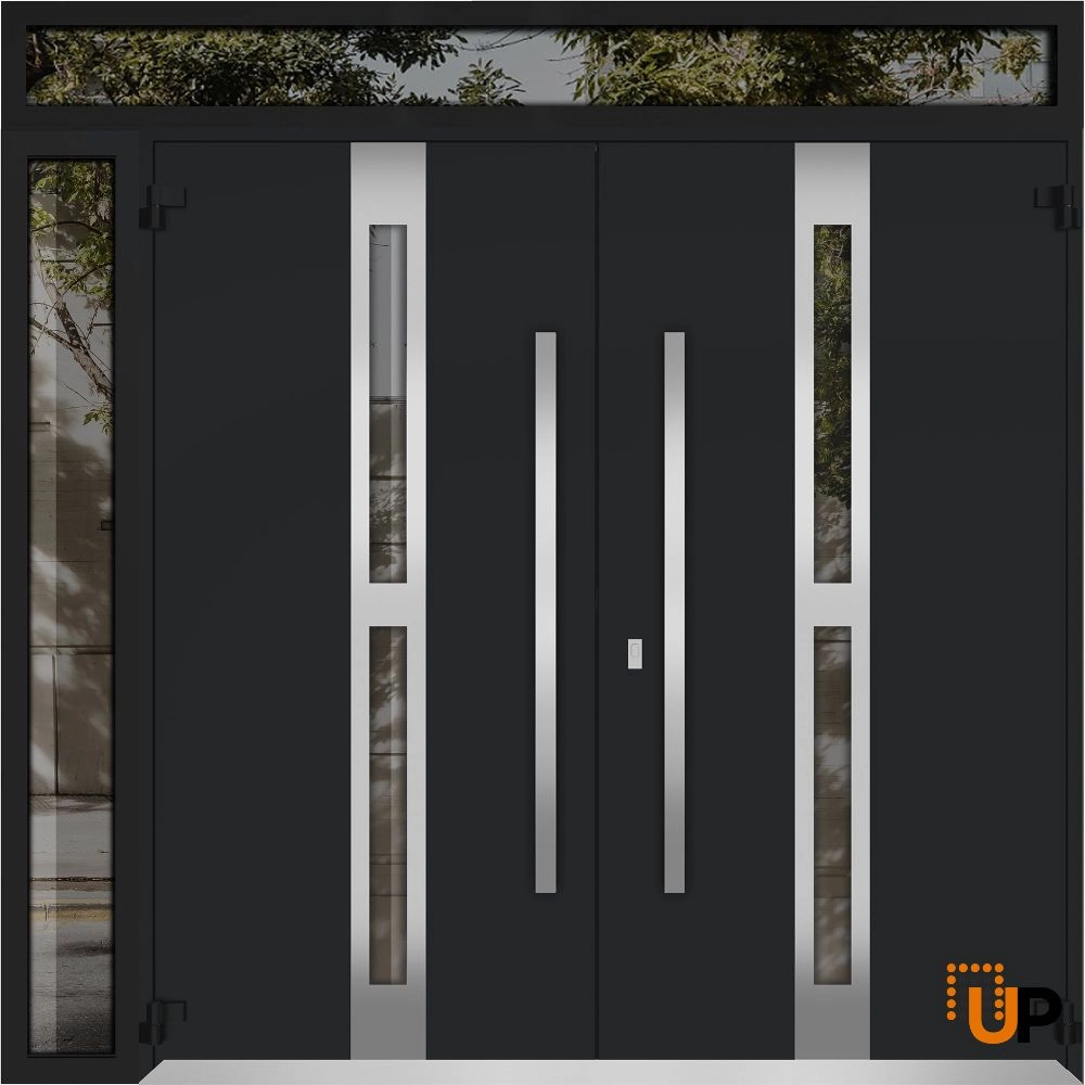 Deux 1755 exterior aluminum double door 86x110 (72+14x96+14) black steel Photo #2
