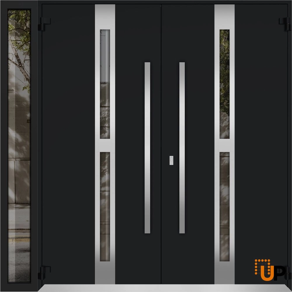 Deux 1755 exterior aluminum double door 88x96 (72+16x96) black steel Photo #2