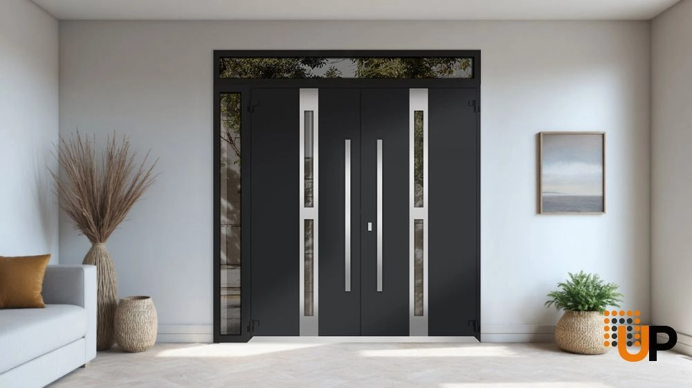 Deux 1755 exterior aluminum double door 88x110 (72+16x96+14) black steel Photo #4