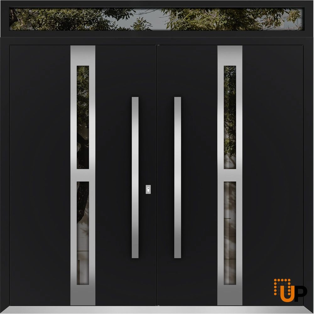 Deux 1755 exterior aluminum double door 72x110 (72x96+14) black steel Photo #1