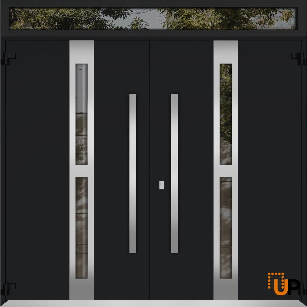 Deux 1755 exterior aluminum double door 72x112 (72x96+16) black steel Photo #2