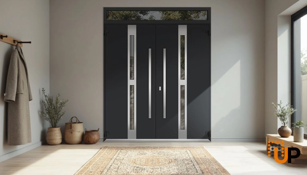 Deux 1755 exterior aluminum double door 72x112 (72x96+16) black steel Photo #4