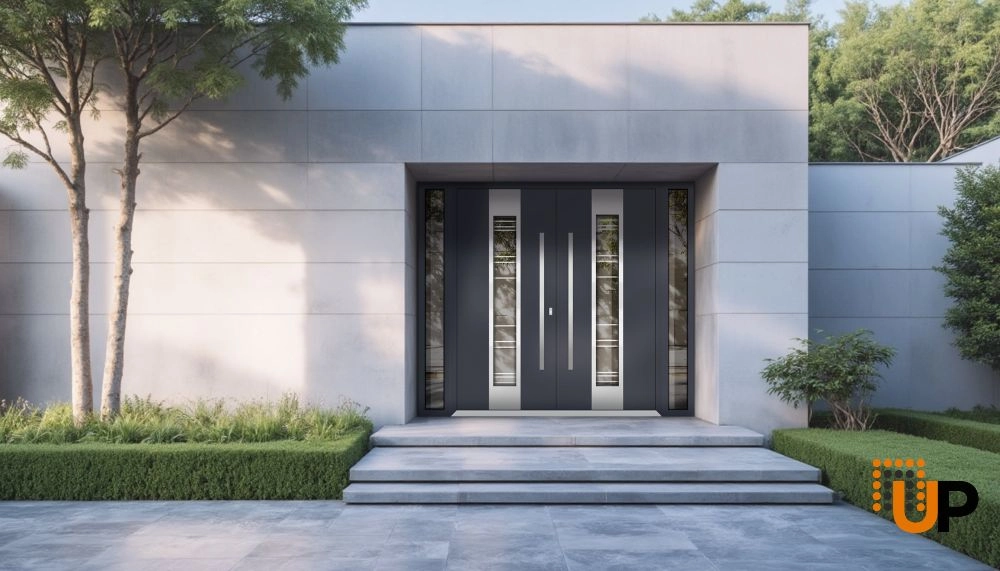 Deux 5755 exterior aluminum double door 104x96 (16+72+16x96) grey steel Photo #3