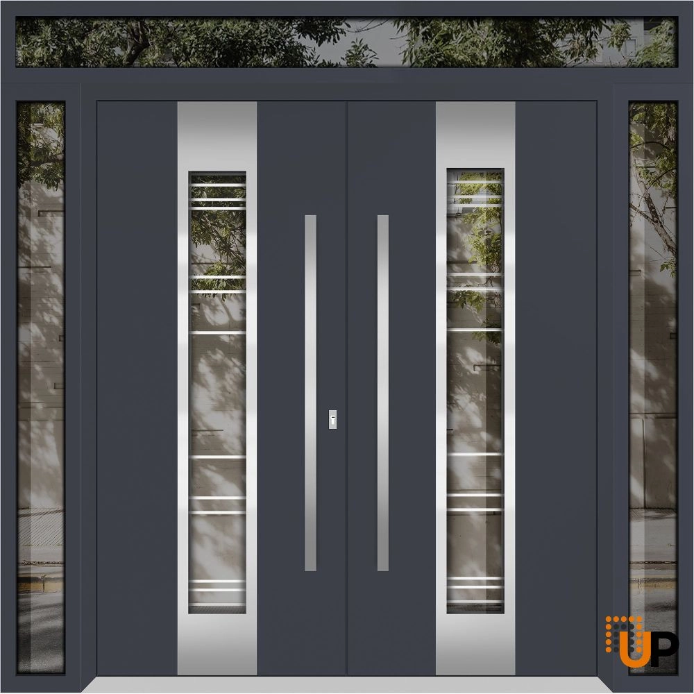 Deux 5755 exterior aluminum double door 104x108 (16+72+16x96+12) grey steel Photo #1