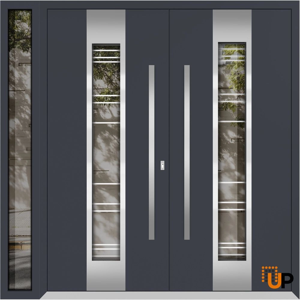 Deux 5755 exterior aluminum double door 86x96 (72+14x96) grey steel Photo #1