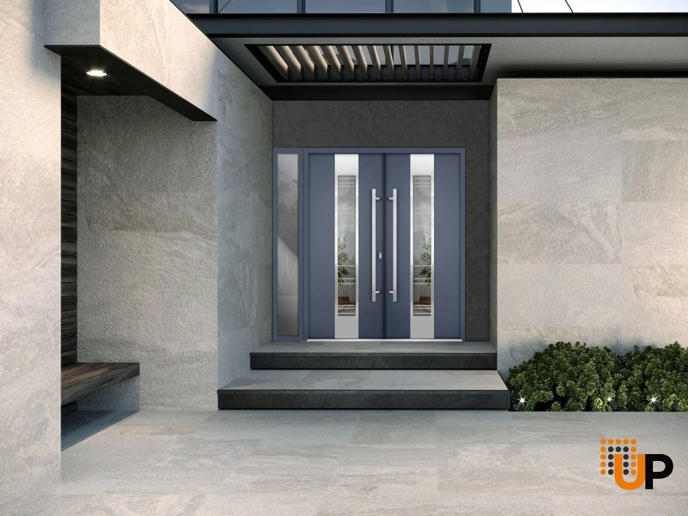 Deux 5755 exterior aluminum double door 88x96 (72+16x96) grey steel Photo #3