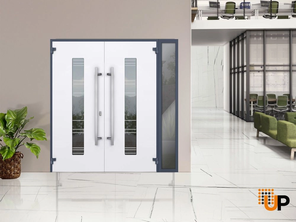 Deux 5755 exterior aluminum double door 88x96 (72+16x96) grey steel Photo #4
