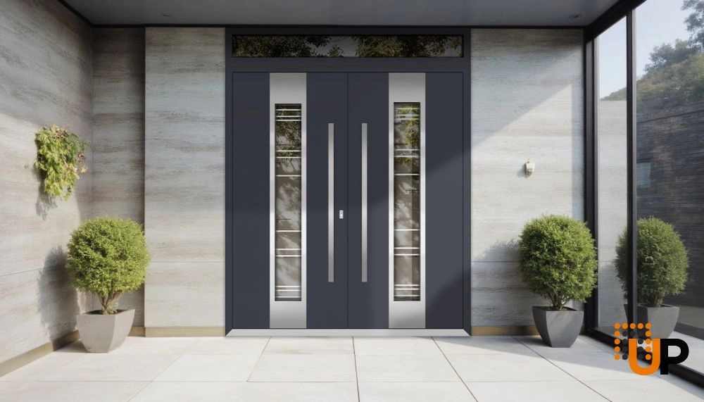 Deux 5755 exterior aluminum double door 72x108 (72x96+12) grey steel Photo #3