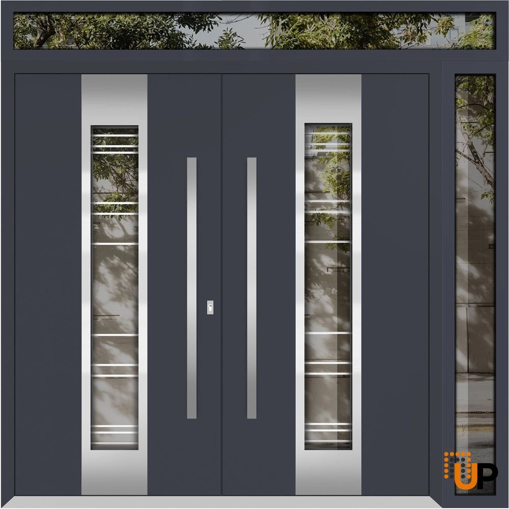 Deux 5755 exterior aluminum double door 72x110 (72x96+14) grey steel Photo #1