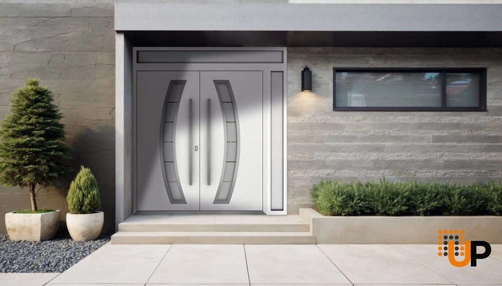 Deux 6500 exterior aluminum double door 84x108 (72+12x96+12) white steel Photo #3