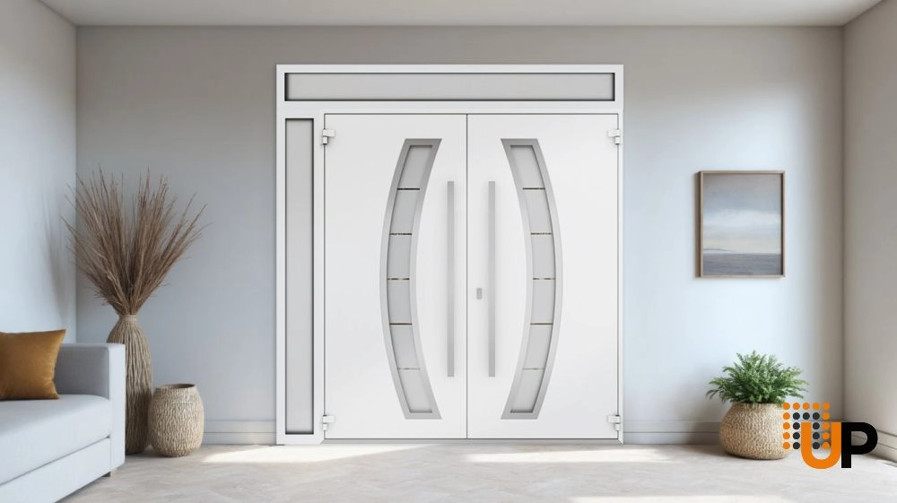 Deux 6500 exterior aluminum double door 86x112 (72+14x96+16) white steel Photo #4