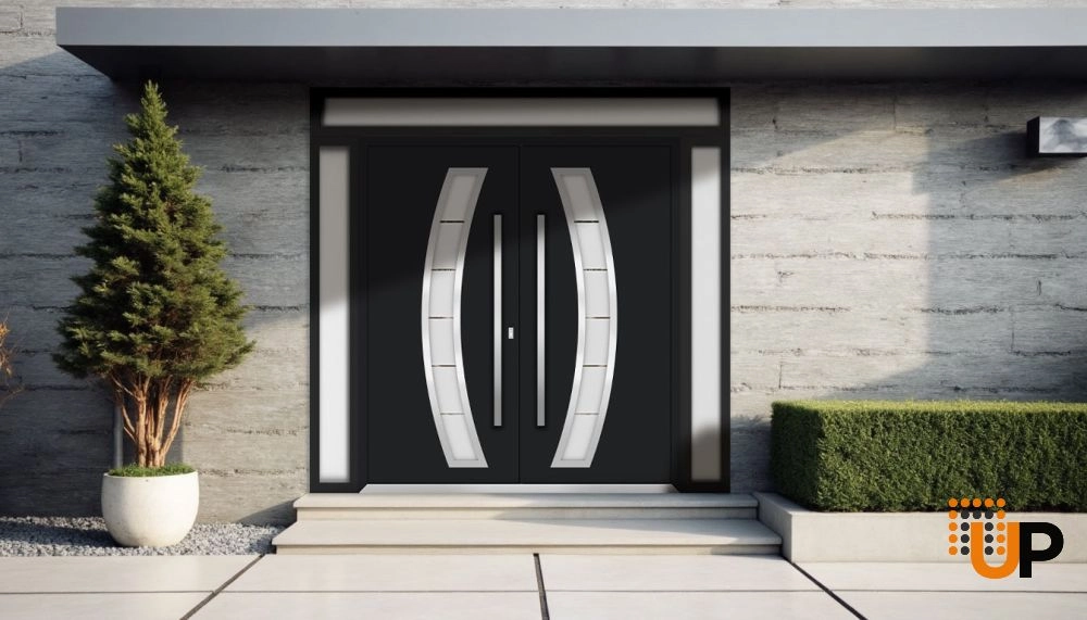 Deux 6500 exterior aluminum double door 100x112 (14+72+14x96+16) black steel Photo #3