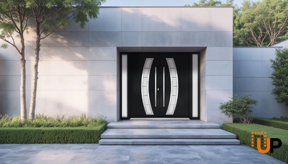 Deux 6500 exterior aluminum double door 104x96 (16+72+16x96) black steel Photo #3