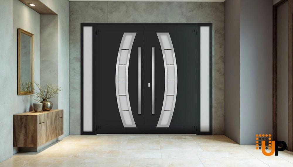 Deux 6500 exterior aluminum double door 104x96 (16+72+16x96) black steel Photo #4