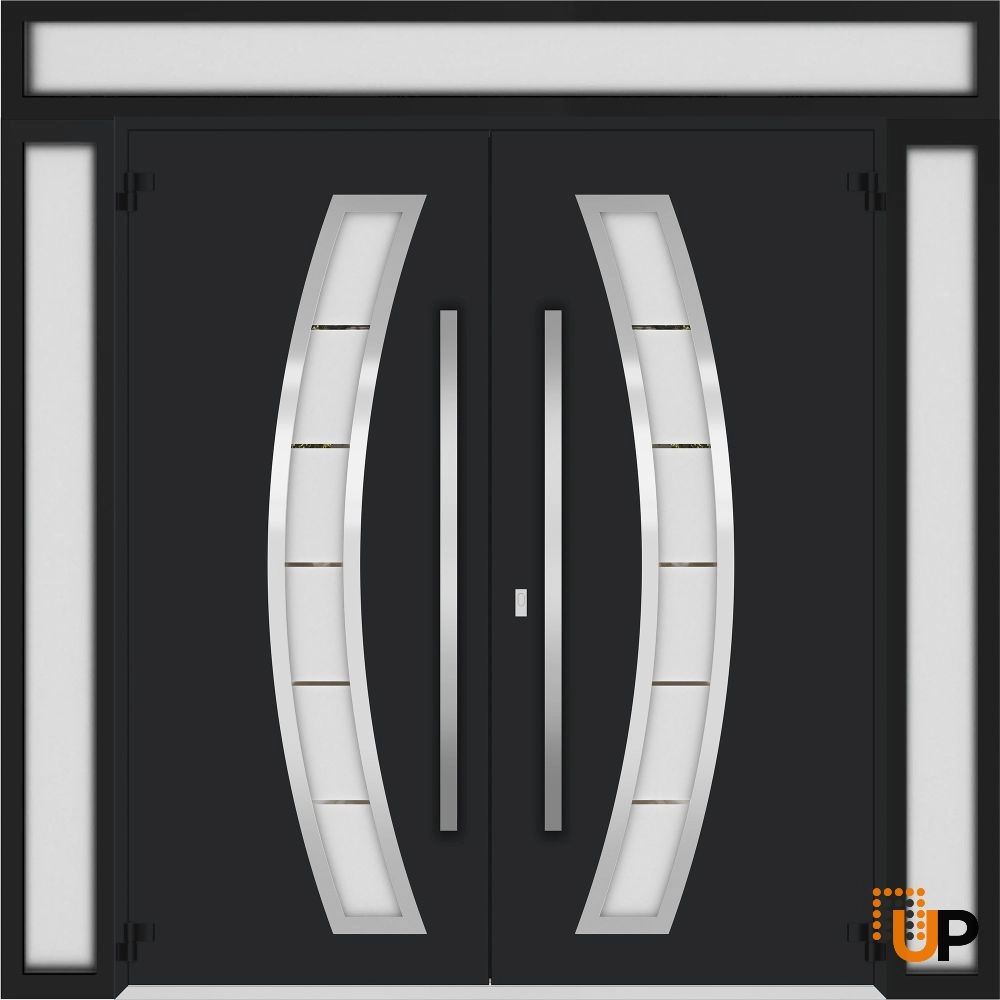 Deux 6500 exterior aluminum double door 104x110 (16+72+16x96+14) black steel Photo #2