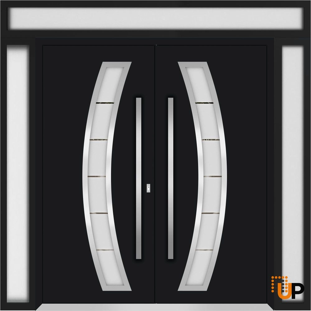 Deux 6500 exterior aluminum double door 104x110 (16+72+16x96+14) black steel Photo #1