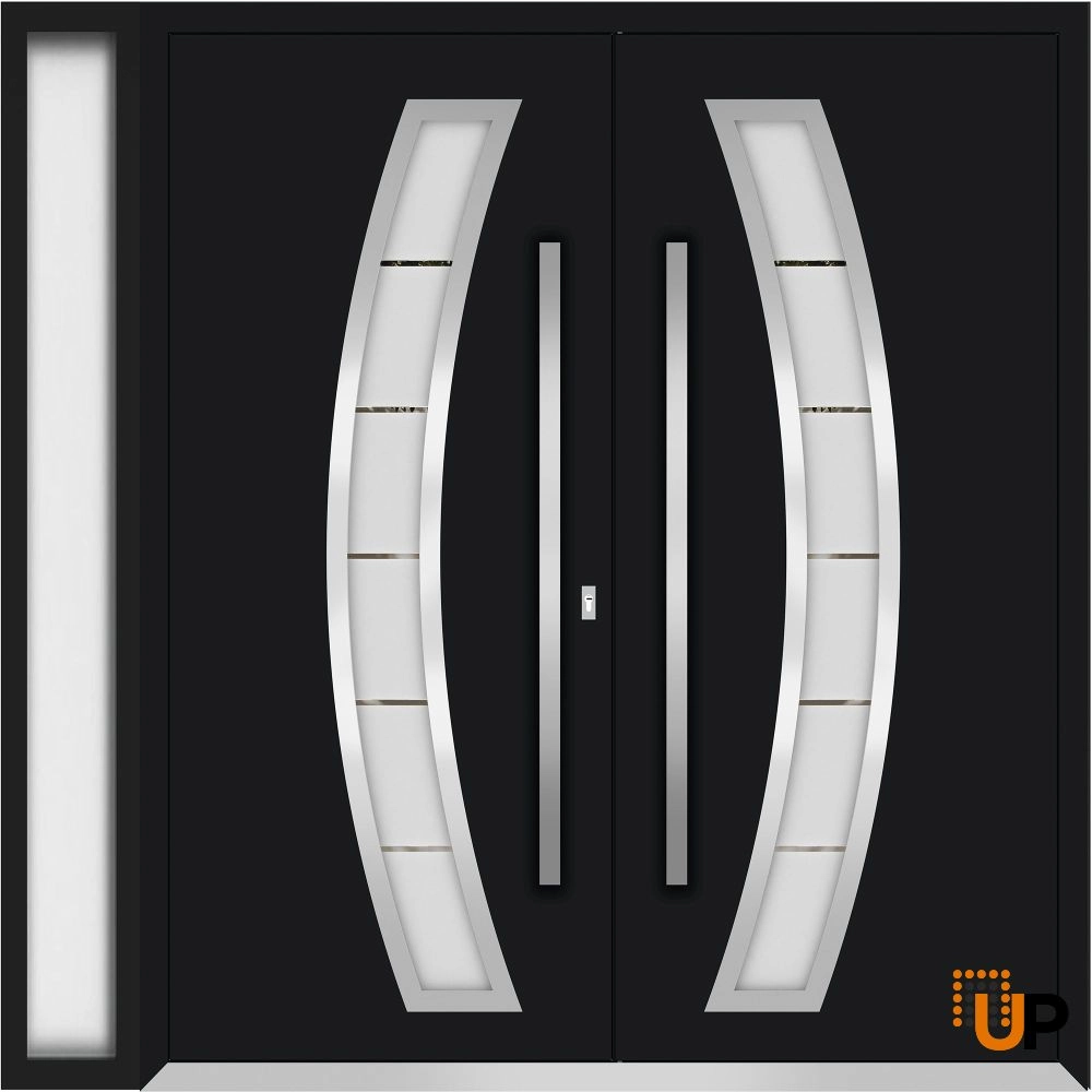 Deux 6500 exterior aluminum double door 84x96 (72+12x96) black steel Photo #1