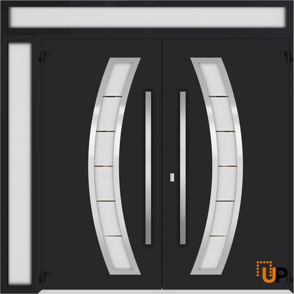 Deux 6500 exterior aluminum double door 86x112 (72+14x96+16) black steel Photo #2