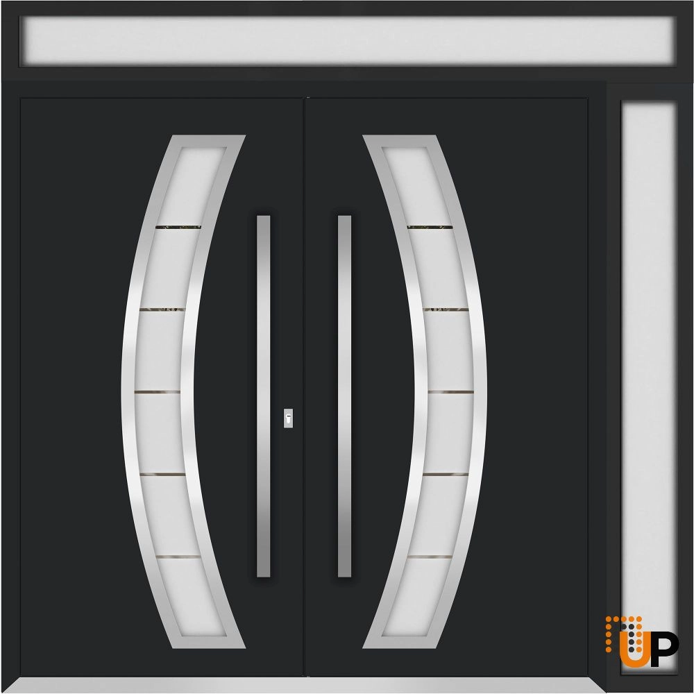 Deux 6500 exterior aluminum double door 86x112 (72+14x96+16) black steel Photo #1
