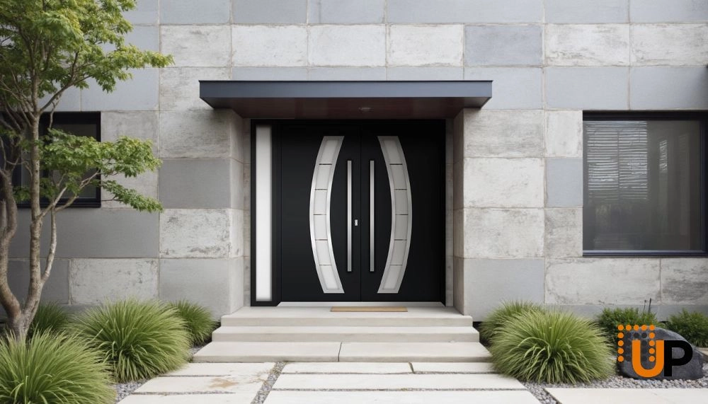Deux 6500 exterior aluminum double door 88x96 (72+16x96) black steel Photo #3