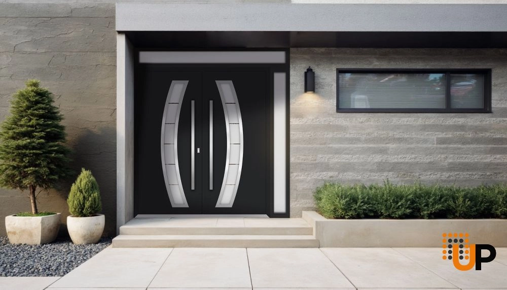 Deux 6500 exterior aluminum double door 88x108 (72+16x96+12) black steel Photo #3