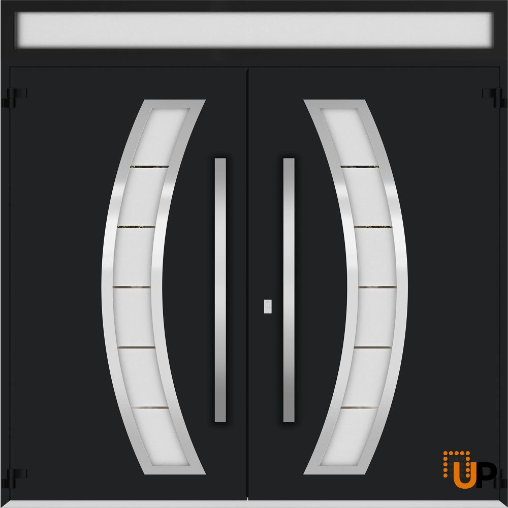 Deux 6500 exterior aluminum double door 72x110 (72x96+14) black steel Photo #2