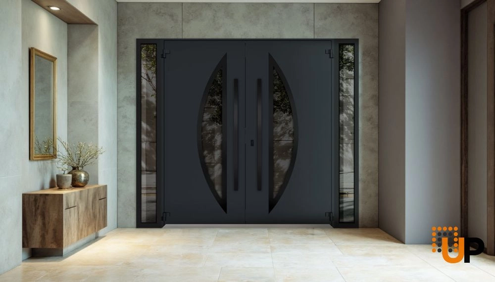Deux 6501 exterior aluminum double door 100x96 (14+72+14x96) grey steel Photo #4