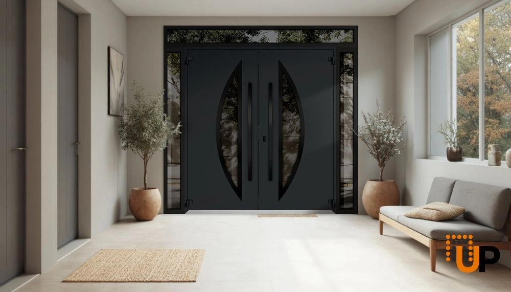 Deux 6501 exterior aluminum double door 100x110 (14+72+14x96+14) grey steel Photo #4