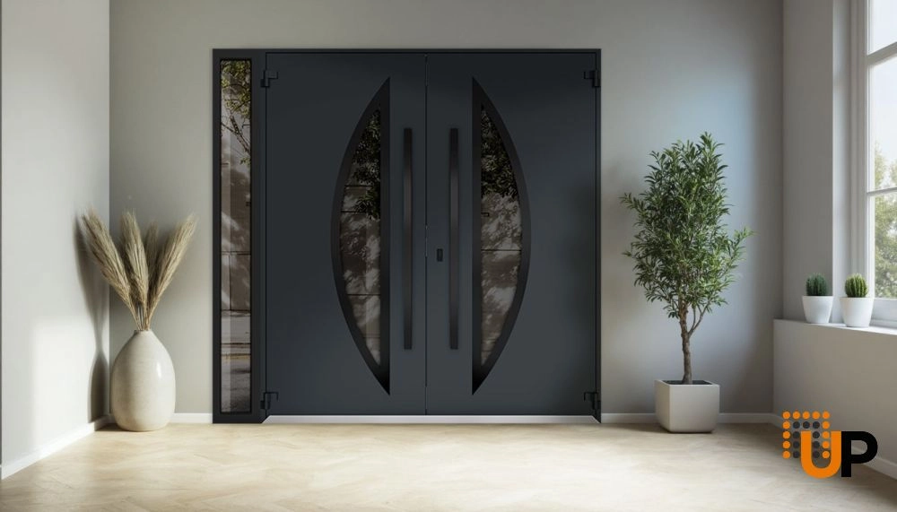 Deux 6501 exterior aluminum double door 88x96 (72+16x96) grey steel Photo #4