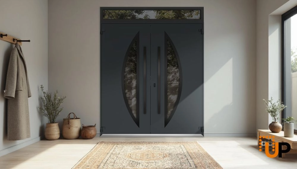 Deux 6501 exterior aluminum double door 72x110 (72x96+14) grey steel Photo #4