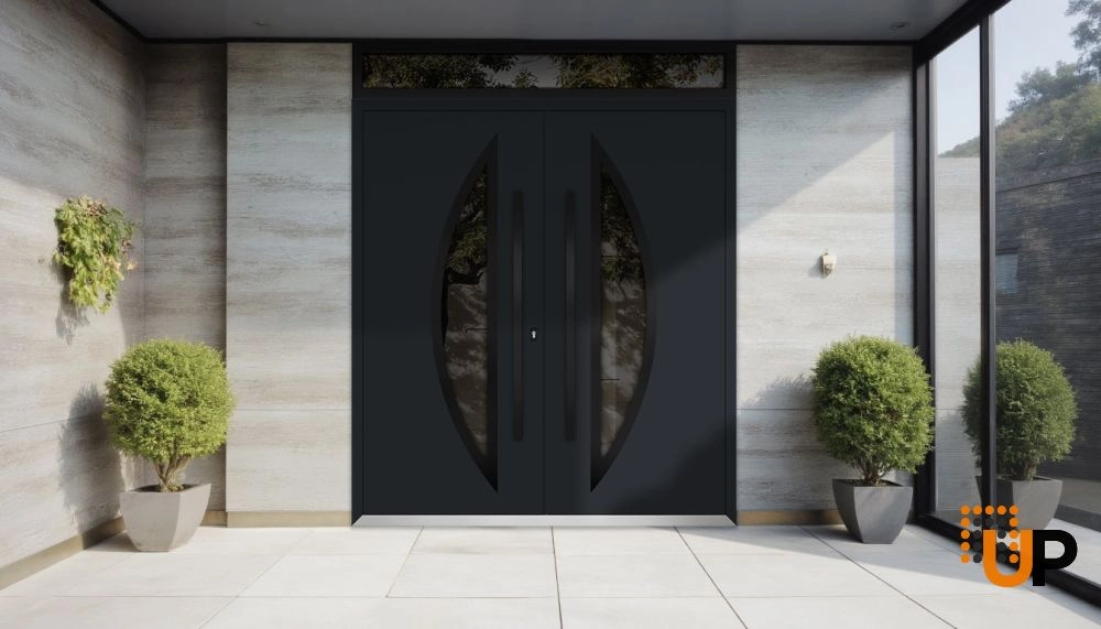 Deux 6501 exterior aluminum double door 72x112 (72x96+16) grey steel Photo #3