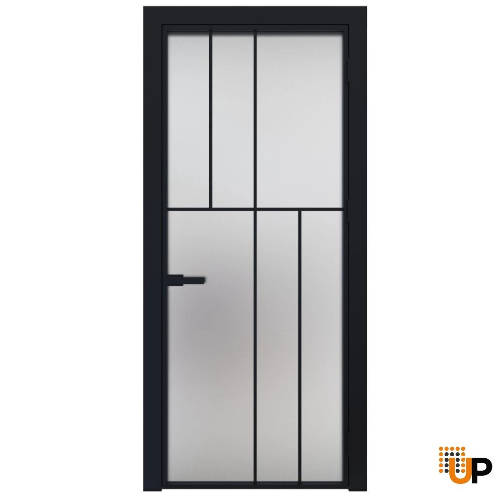 Modern aluminum aluminum swing door with frosted glass | Lumo 1906 Black | 24 x 80 inch photo#1