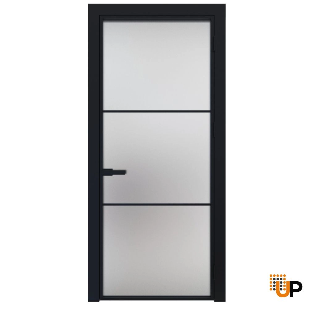 Modern aluminum aluminum swing door with frosted glass | Lumo 1912 Black | 24 x 80 inch photo#1