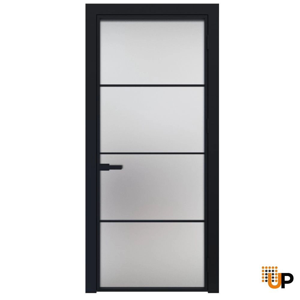 Modern aluminum aluminum swing door with frosted glass | Lumo 1913 Black | 24 x 80 inch photo#1