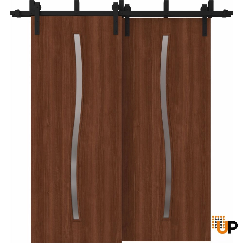 Double solid wood with honeycomb sliding interior barn bypass door | Basic 3002 Walnut Franko | 36 x 80 (2* 18x80) photo#1