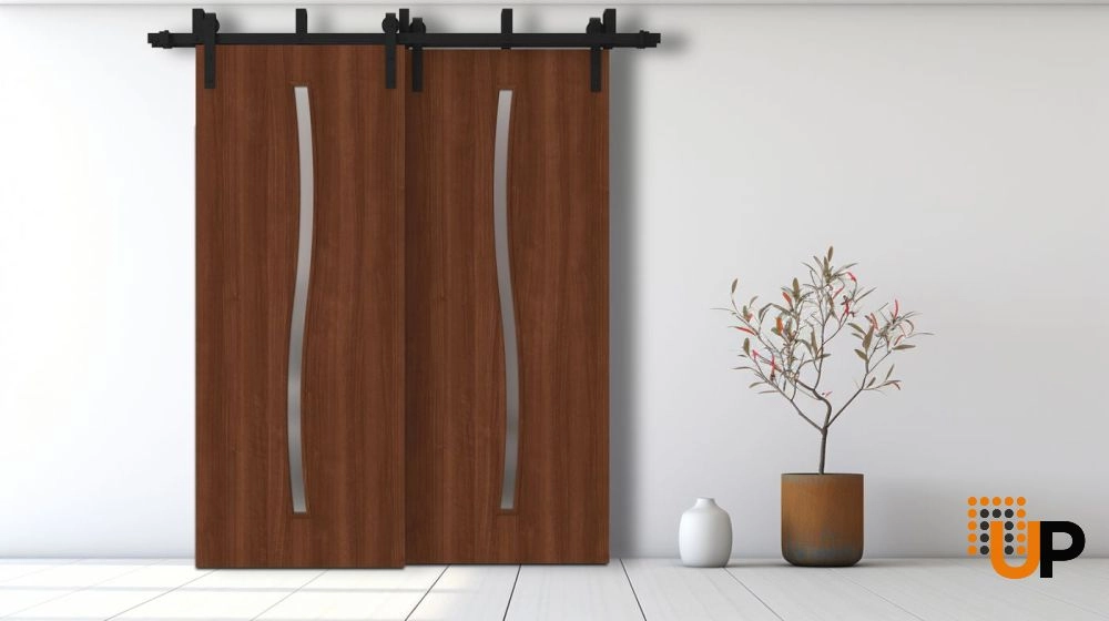 Double solid wood with honeycomb sliding interior barn bypass door | Basic 3002 Walnut Franko | 36 x 80 (2* 18x80) photo#2
