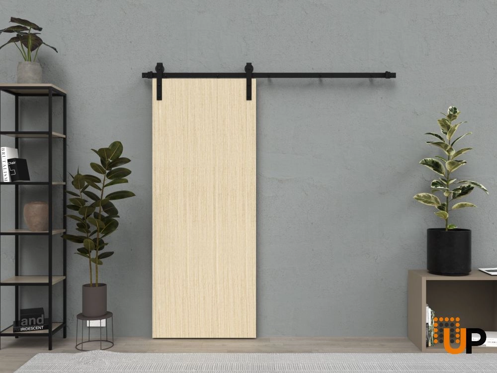 Single solid wood with honeycomb sliding modern interior barn door | Planum 0010 Vertical Natural Veneer | 18 x 80 photo#2