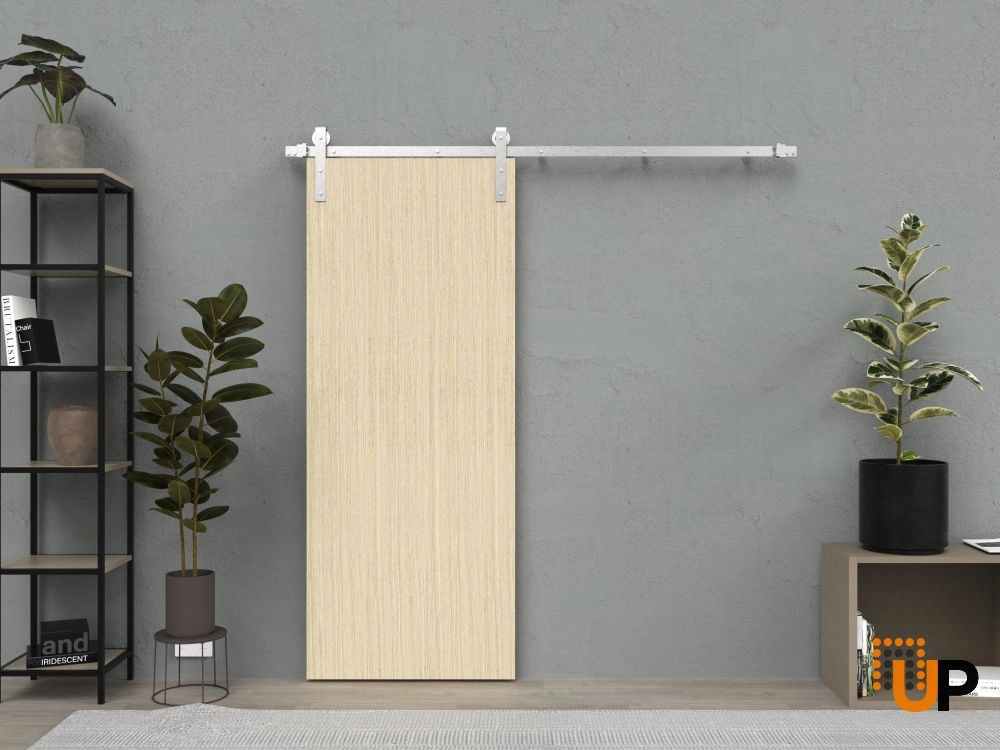Single solid wood with honeycomb sliding modern interior barn door | Planum 0010 Vertical Natural Veneer | 18 x 80 photo#2