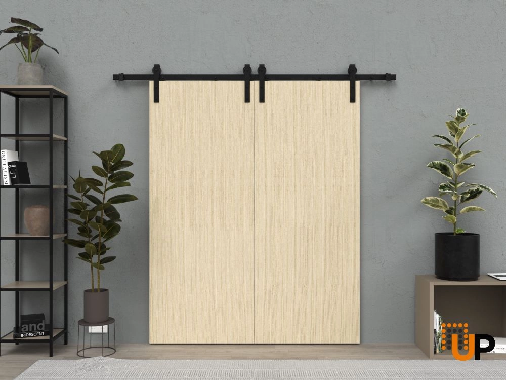 Double solid wood with honeycomb sliding french interior barn double door | Planum 0010 Vertical Natural Veneer | 36 x 80 (2* 18x80) photo#2