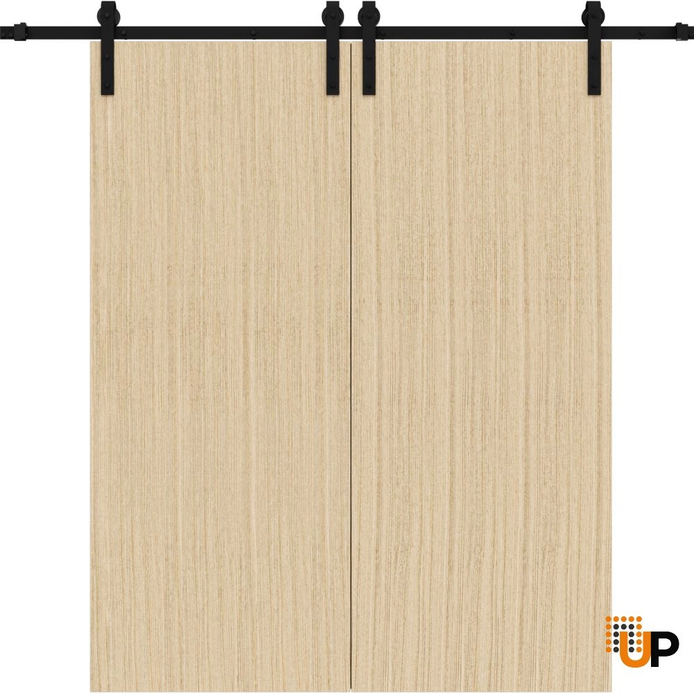 Double solid wood with honeycomb sliding french interior barn double door | Planum 0010 Vertical Natural Veneer | 36 x 80 (2* 18x80) photo#1