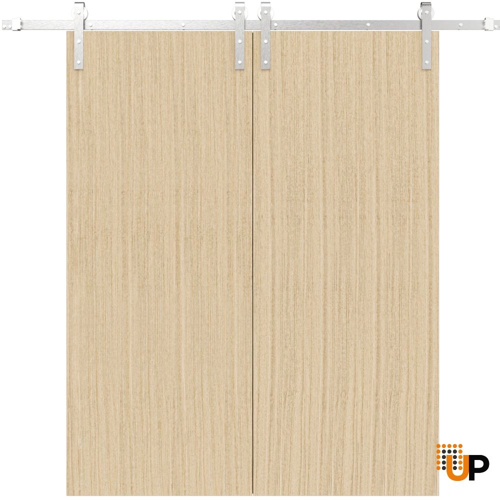 Double solid wood with honeycomb sliding french interior barn double door | Planum 0010 Vertical Natural Veneer | 36 x 80 (2* 18x80) photo#1
