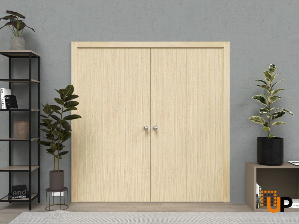 4 folding panels solid wood with honeycomb sliding modern interior bi-fold double door | Planum 0010 Vertical Natural Veneer | 72 x 80 (4* 18x80) photo#2