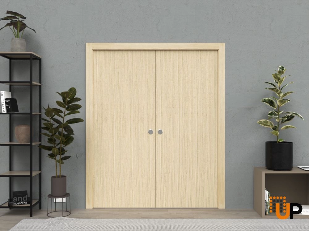 Double solid wood with honeycomb sliding modern interior pocket double door | Planum 0010 Vertical Natural Veneer | 36 x 80 (2* 18x80) photo#2