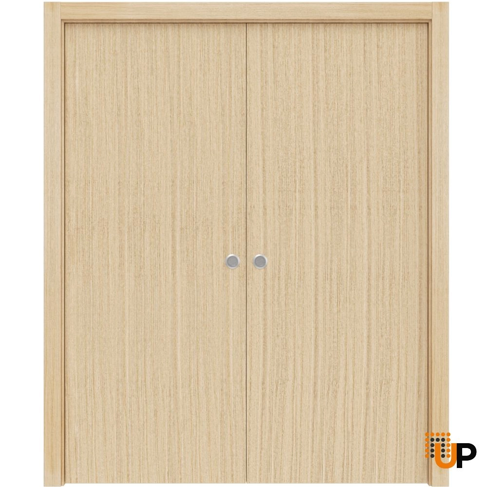 Double solid wood with honeycomb sliding modern interior pocket double door | Planum 0010 Vertical Natural Veneer | 36 x 80 (2* 18x80) photo#1