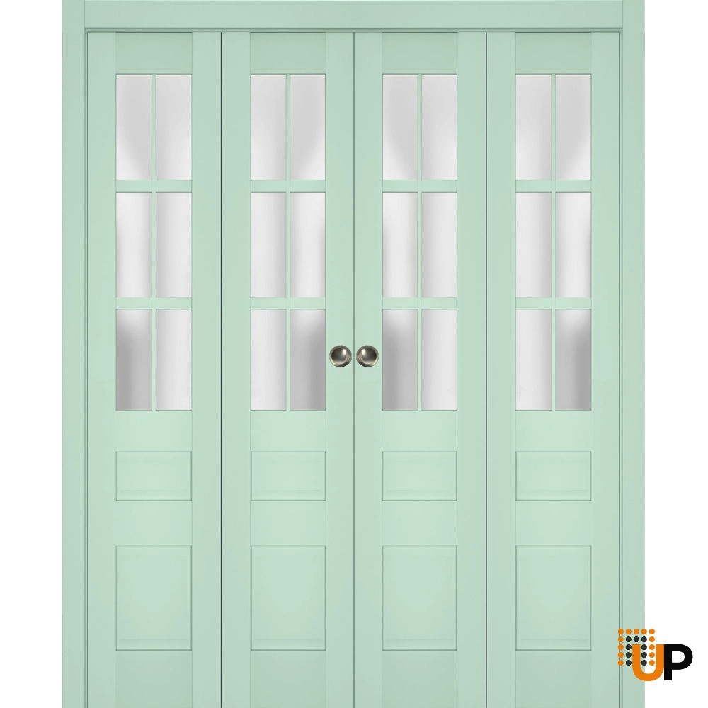 4 folding panels laminate sliding french interior bi-fold double door with frosted glass | Veregio 7339 Oliva | 72 x 80 (4* 18x80) photo#1