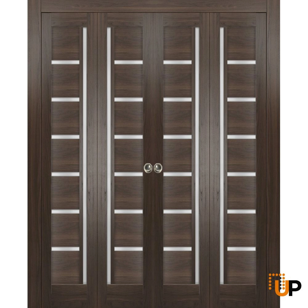 4 folding panels mdf sliding modern interior bi-fold double door with frosted glass | Quadro 4088  Chocolate Ash | 72 x 80 (4* 18x80) photo#1
