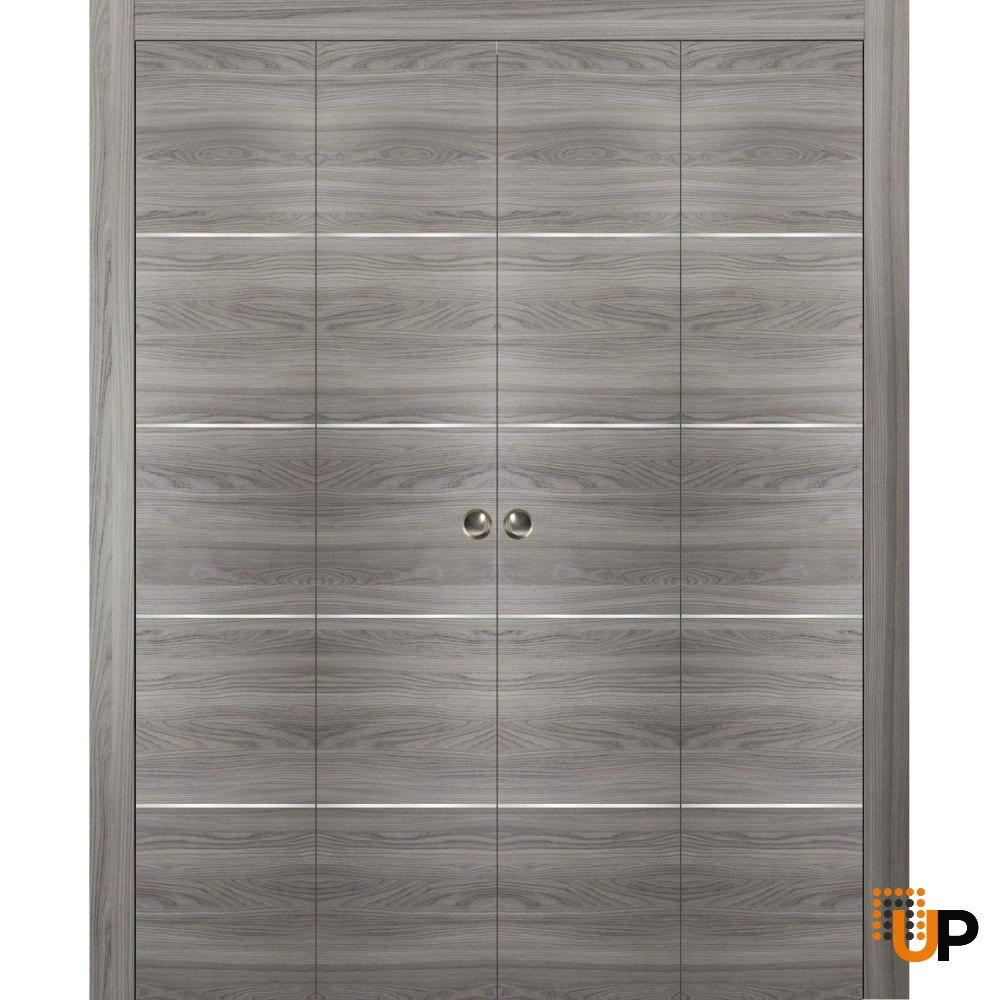 4 folding panels solid wood with honeycomb sliding modern interior bi-fold double door | Planum 0020 Ginger Ash | 72 x 80 (4* 18x80) photo#1