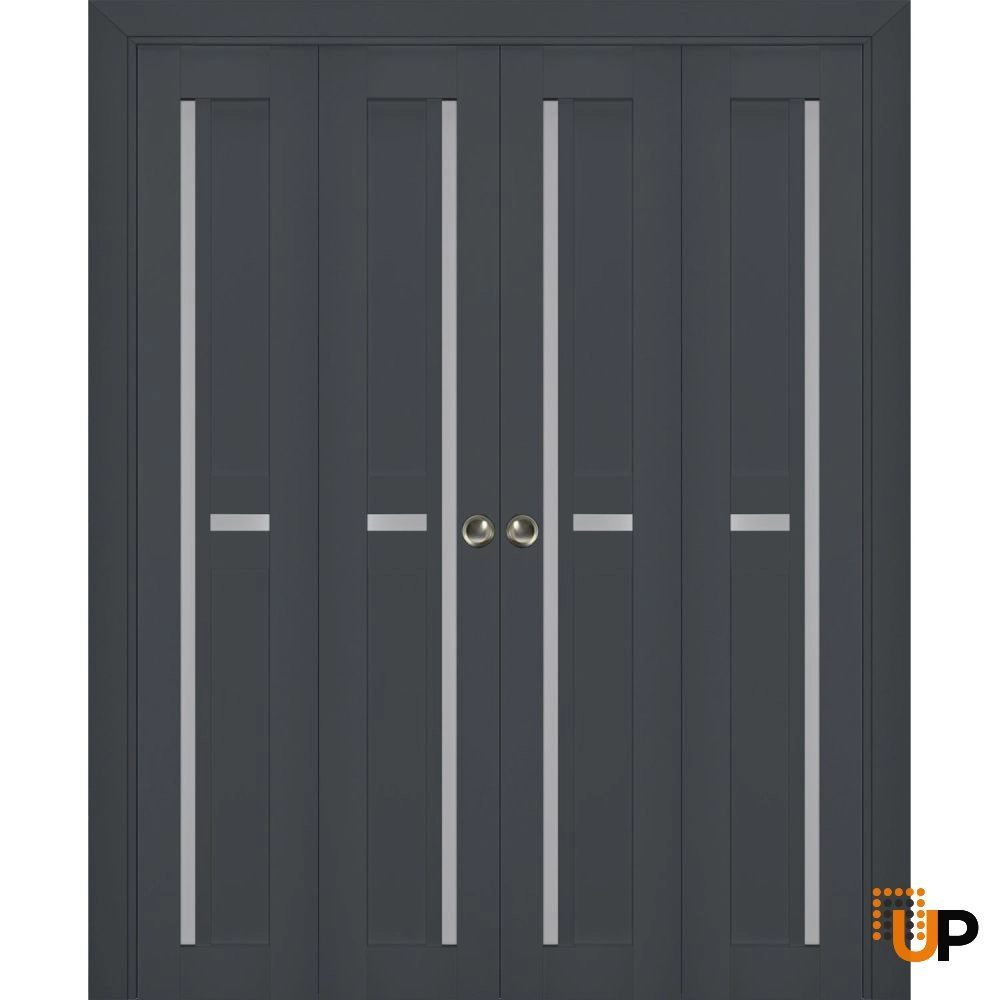 4 folding panels laminate sliding modern interior bi-fold double door with frosted glass | Veregio 7288 Antracite | 72 x 80 (4* 18x80) photo#1